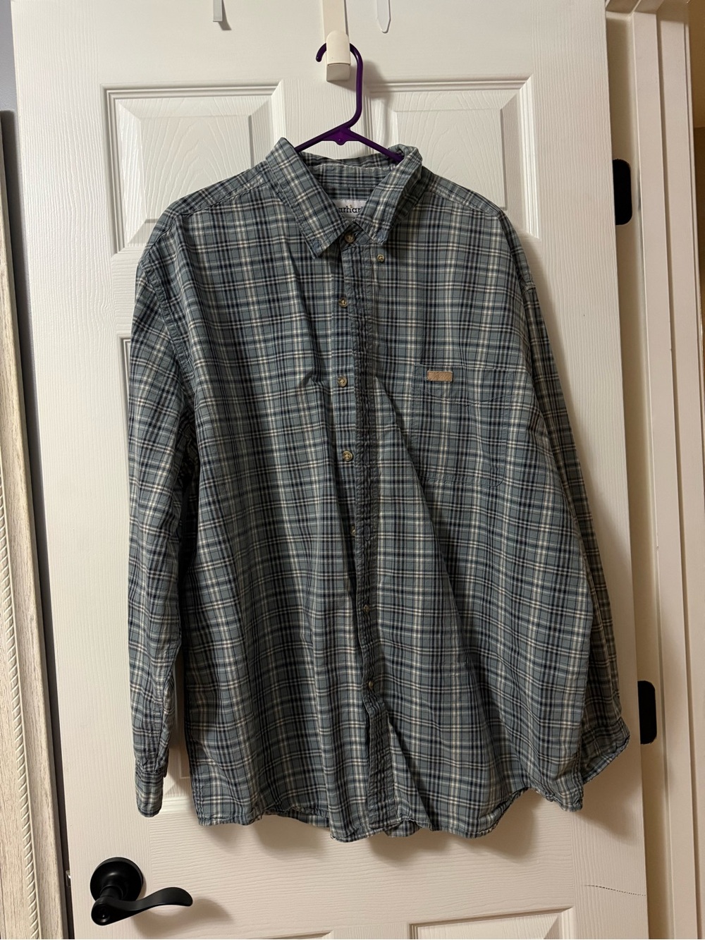 Carhartt Men's Blue and Gray Plaid Button-Down Shirt